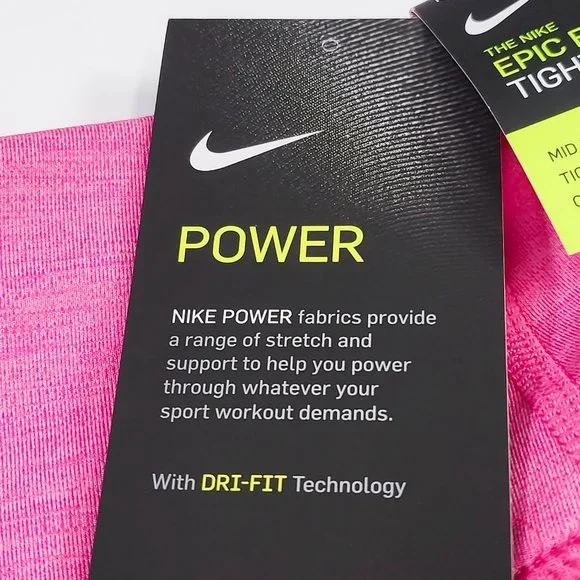 Nike Power Leggings Women's Dri Mid Rise Tight Fit Fast Crop Pink CZ9238-615 - Picture 5 of 7